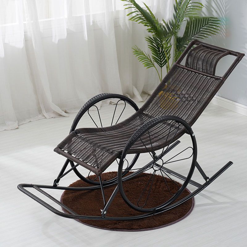 Modern Wicker Rocking Chair Brown Water Resistant Rocker for Living Room