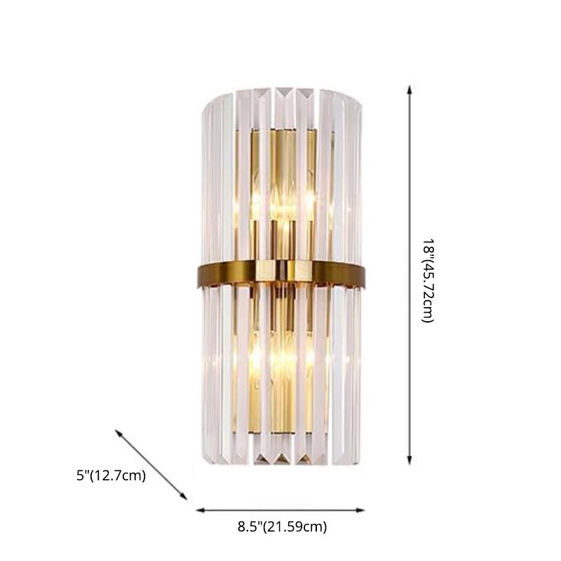 Gold Cylindrical Wall Lamp in Modern Luxury Style Carbon Steel Wall Sconce with Crystal Shade