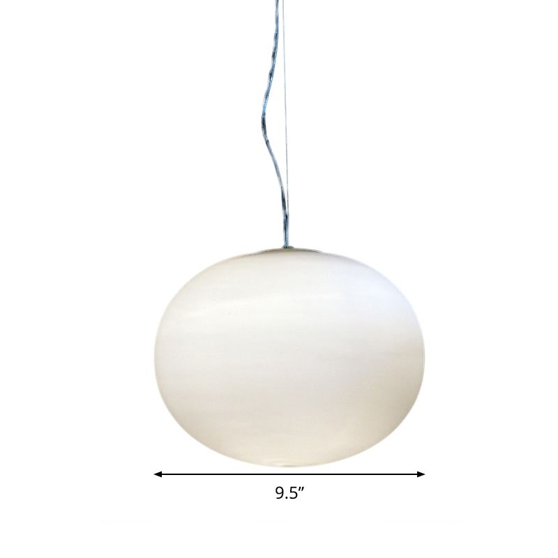 White Glass Oval Pendant Lamp Minimalist 1 Head 9.5"/18" Wide Hanging Light Fixture for Dining Room