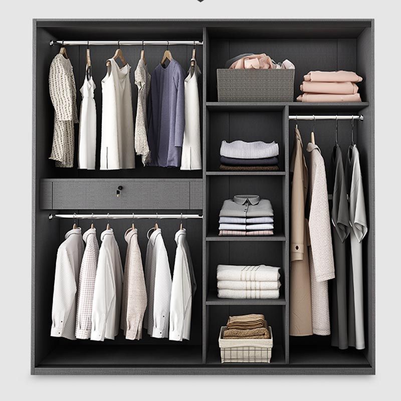 White Mirrored Finish Wardrobe Armoire Engineered Wood Wardrobe with Drawer