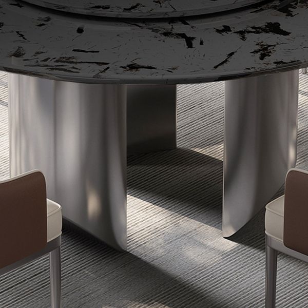 Modern Round Dining Table Stone Dining Table with Stainless Steel Pedestal