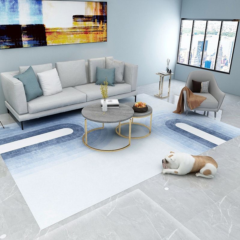 Light Blue Modern Rug Polyester Abstract Graphic Rug Non-Slip Backing Rug for Drawing Room