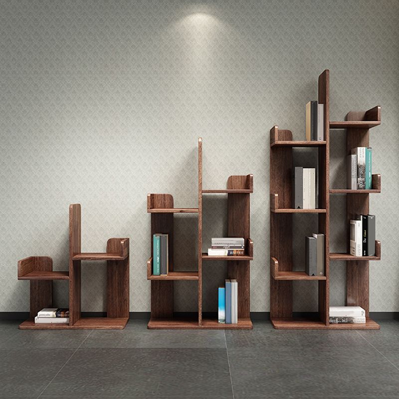 Modern Style Open Back Bookshelf Vertical Wooden Bookcase in Brown