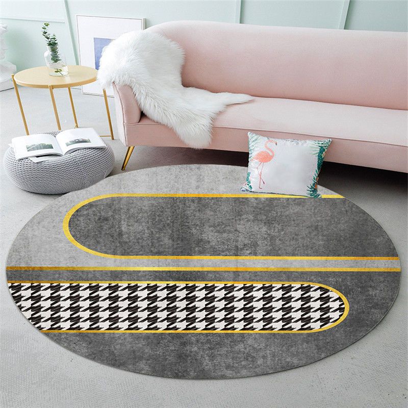 Round Polyester Carpet Trendy Houndstooth Pattern Rug Stain Resistant Area Rug for Living Room