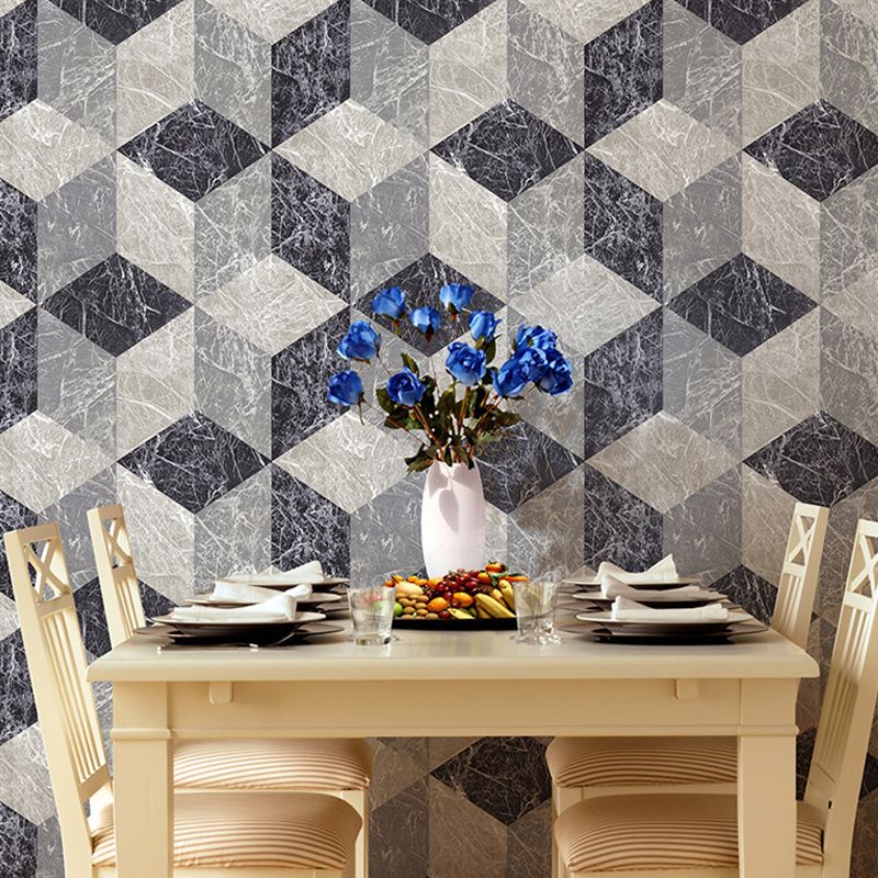 Modern Marble Wallpaper Grey Geometric Wall Art for Dining Room, Moisture Resistant