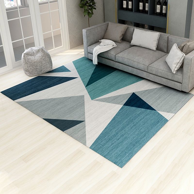 Simple Modern Rug Multi-Color Geometric Print Carpet Anti-Slip Backing Washable Indoor Rug for Living Room