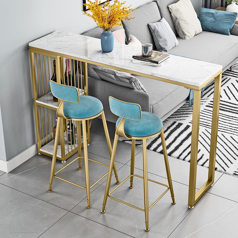 Glam Living Room Counter Chair Round Footrest Metal Counter Bar Stool with Cushion
