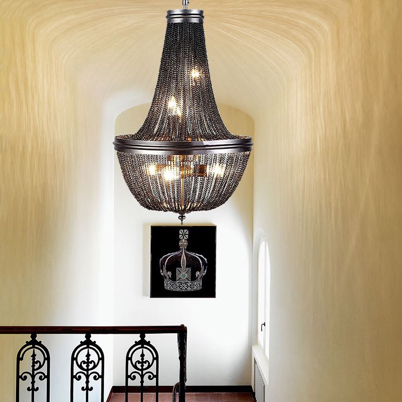 Chain Fringe Living Room Chandelier Rural Metallic 6 Lights Black Down Lighting Pendant
