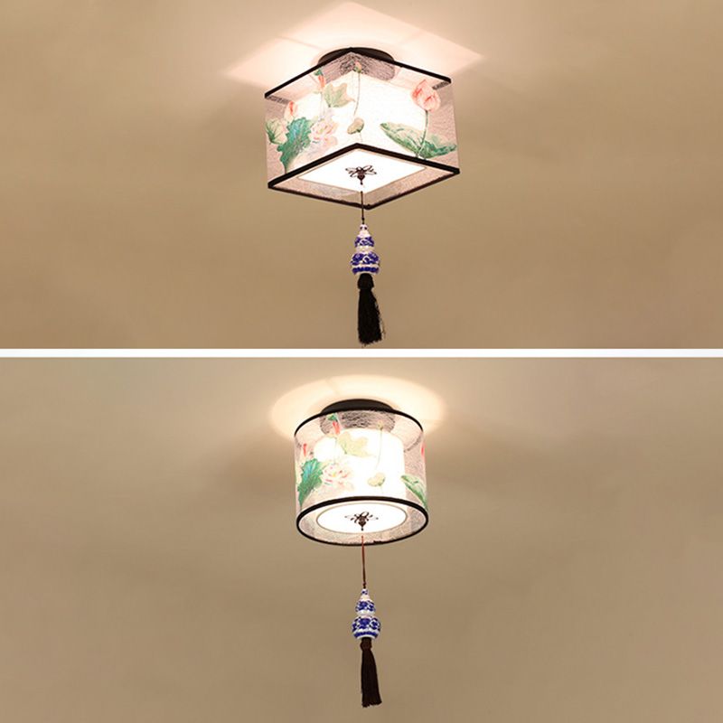 Inbouw plafondlamp in Aziatische stijl, stof, voor woonkamer, eetkamer