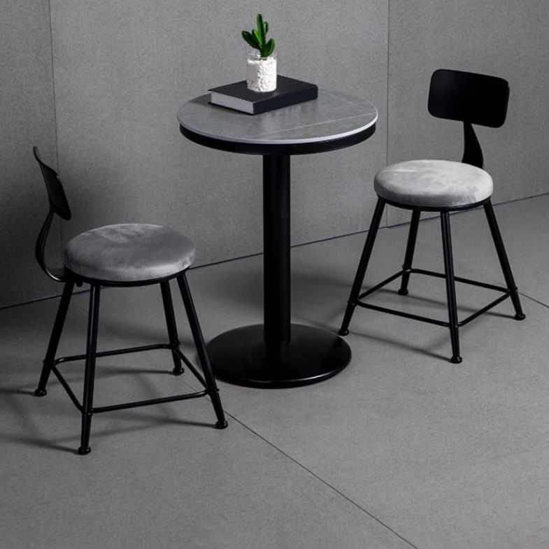 Modern 1/3 Pieces Bar Table Set Round Stone Counter Table with Backrest Stools
