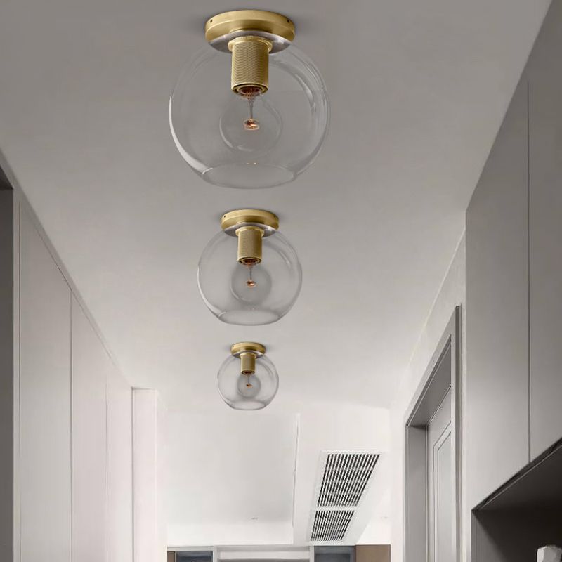 Geometrical Flushmount Lighting Simple Transparent Glass 1-Light Aisle Ceiling Light Fixture