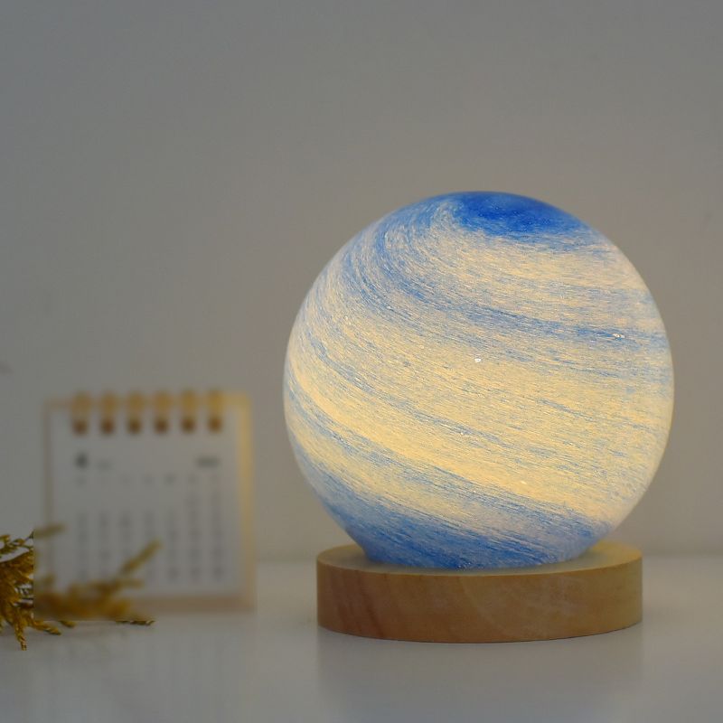 Modern Round Table Lamp 1-Light LED Desk Light with Glass Shade for Bedroom