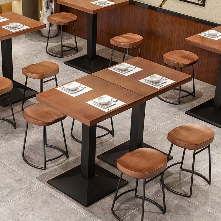 Metal Industrial Dining Table Pine Wood Top Table with Pedestal Base