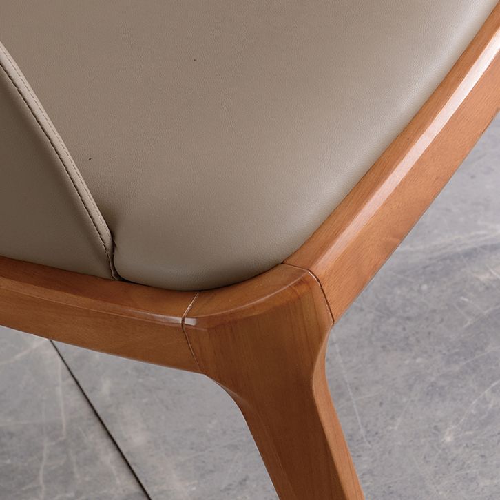 Contemporary Dining Arm Chair Faux Leather Dining Chair with Solid Wood Legs