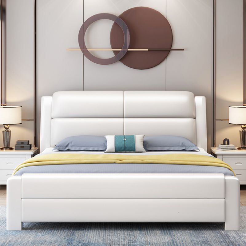 Modern Solid Color Wood Panel Standard Bed, Rectangular Headboard Bed