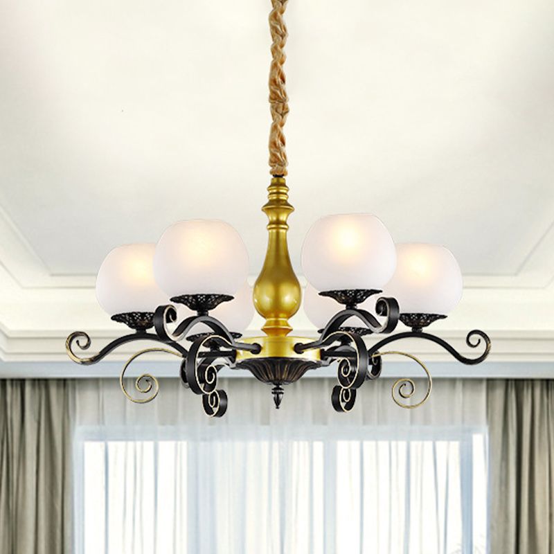 6 luci Accendere illuminazione braccio antico a scorrimento Bianco di lampadario in vetro in vetro in nero e oro