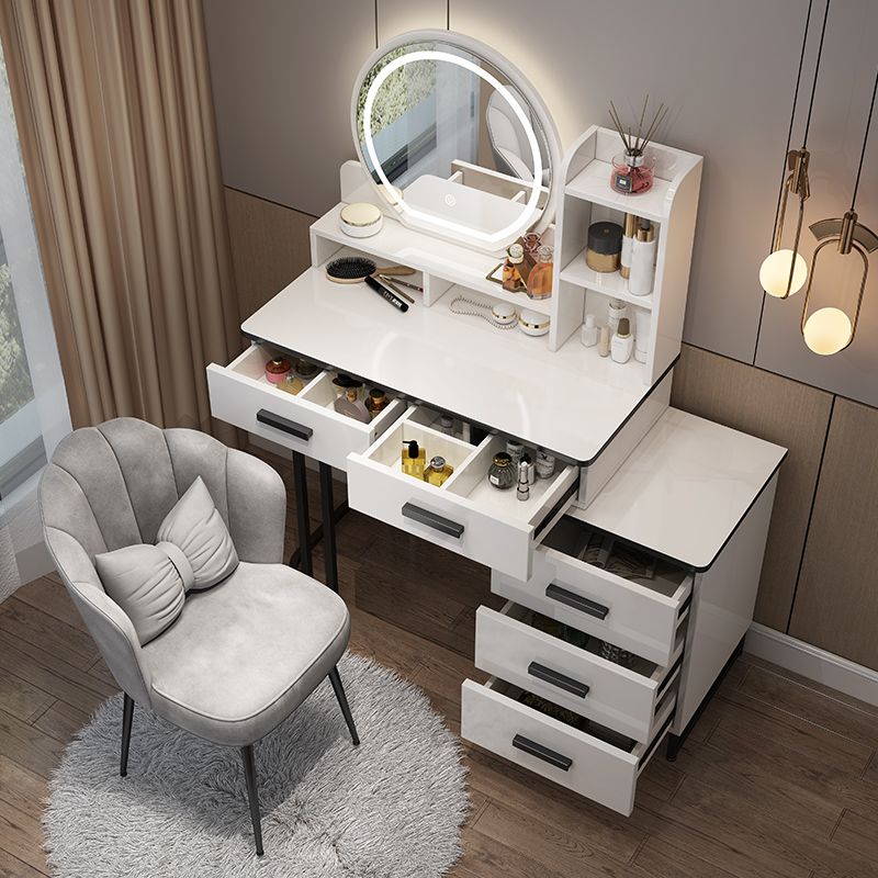 Mirrored Vanity Bedroom Make-up Vanity Table Set with 5 Drawers in White
