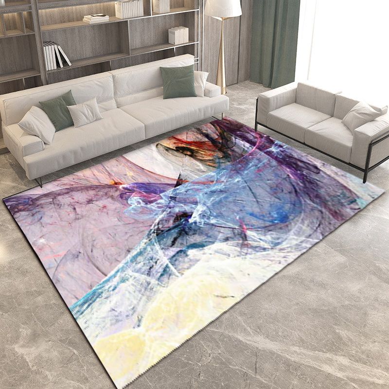 Funky Abstract Rug Purple Simple Rug Polyester Washable Non-Slip Backing Area Rug for Bedroom