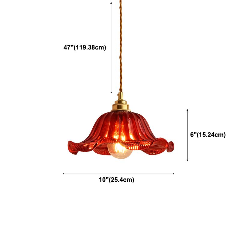 1-Light Ripped Shade Hanging Lamp, Contemporary Ribbed Glass Hanging Light