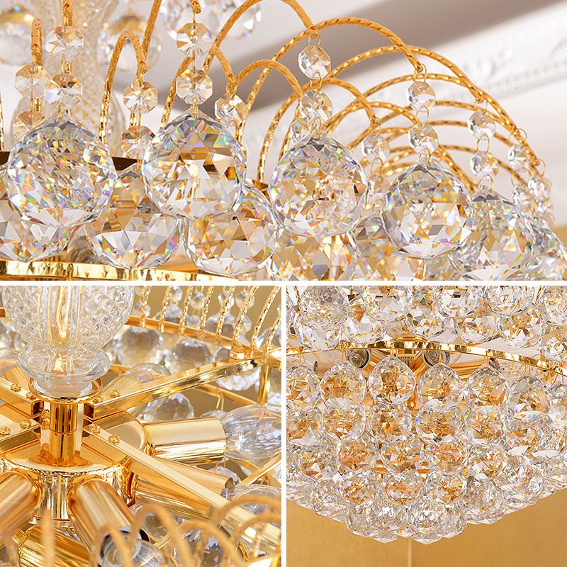 Modern 8 Lights Hanging Ceiling Light Chrome/Gold Cascade Chandelier Light with Faceted Crystal Ball Shade, 16"/19.5" Wide