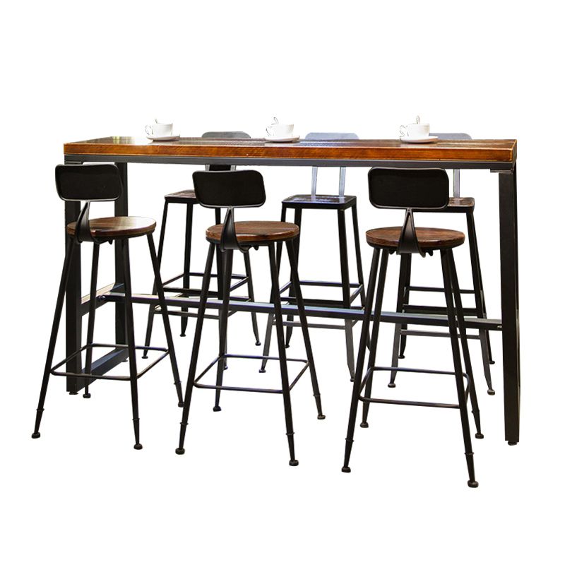Industrial Style Bar Dining Table Solid Wood Bar Stool Table with Black Base
