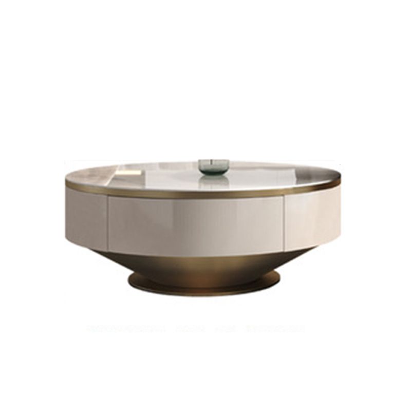 Pedestal Design Grey/gold Slate Top Stainless Steel Pedestal Round Coffee Table