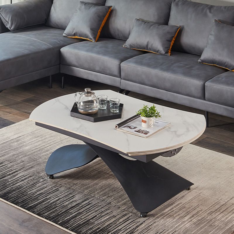 Glam Adjustable Height Coffee Table Slate Cross Legs Cocktail Table
