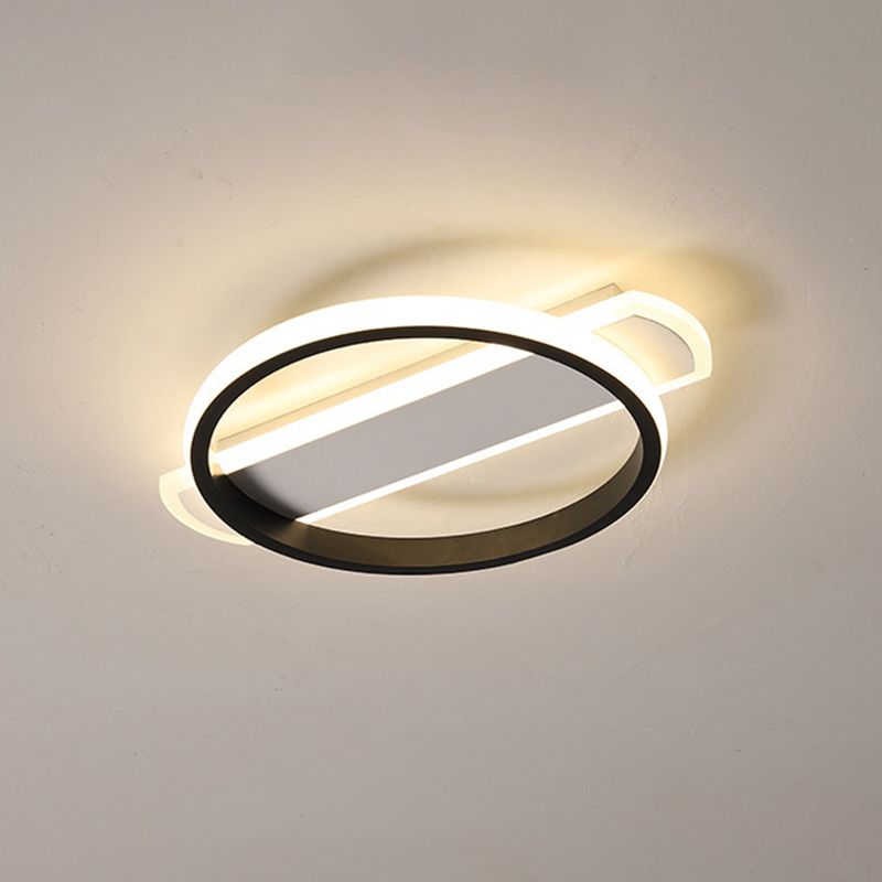 Schwarz/Weißer Ring Flush Mount Minimalist LED Acryl Deckenleuchte mit Arc Rechteckige Canopy in Warm/White Light