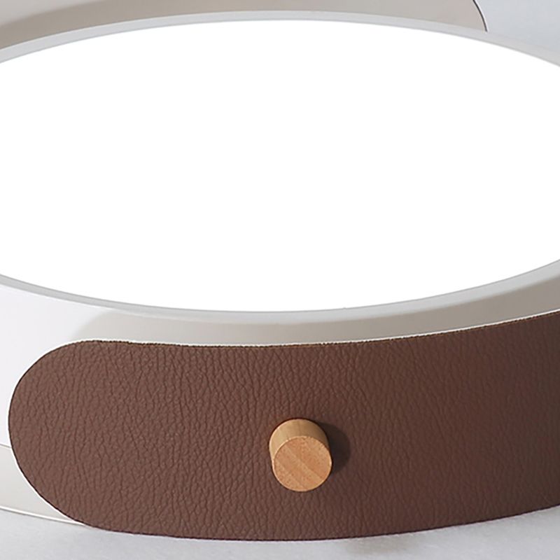Nordic Style Round Ceiling Lamp Metal White/Brown Flush Mount Light with Diffuser, 16"/19.5" W