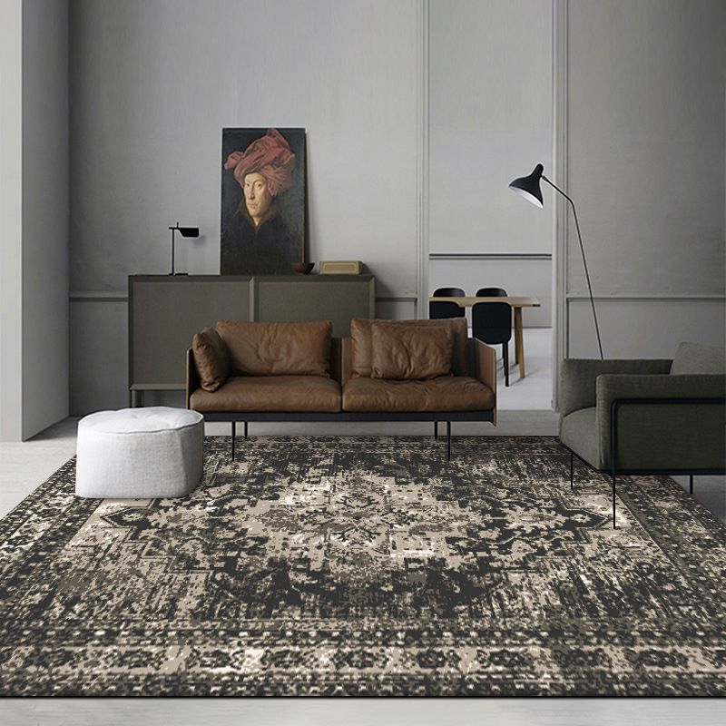 Reclaimed Medallion Pattern Rug Antique Polyester Area Rug Anti-Slip Backing Carpet for Home Decor