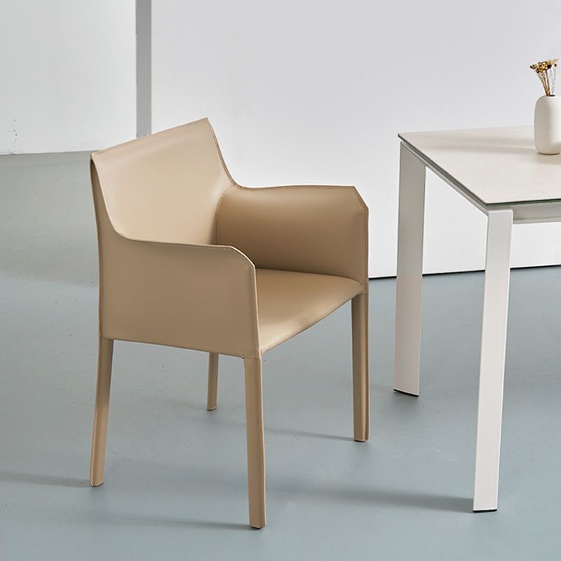 Contemporary Dining Chair 24'' Wide Arm Chair with Solid Back and 4 Metal Legs for Home Use