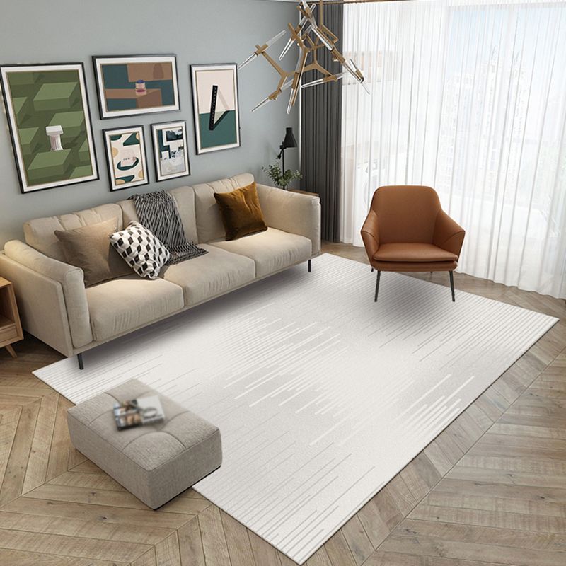 Gray Tone Modern Area Carpet Polyester Lines Printing Indoor Rug Easy Care Carpet for Living Room