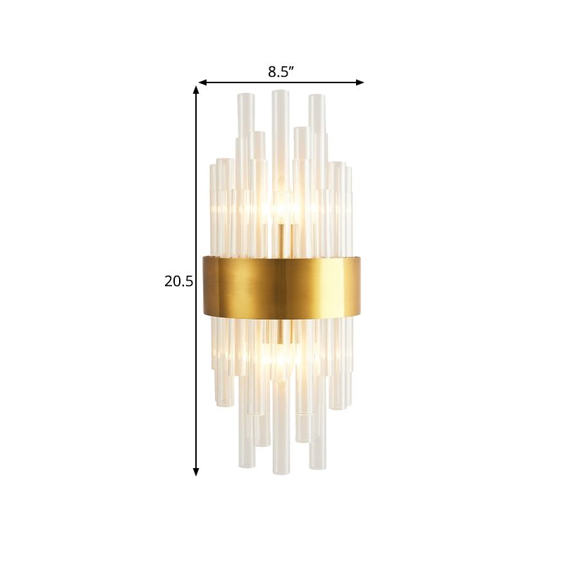 Gold Finish Half Shade Wall Mount Light Modern 2 Heads Crystal Tube Wall Lighting Ideas for Corridor