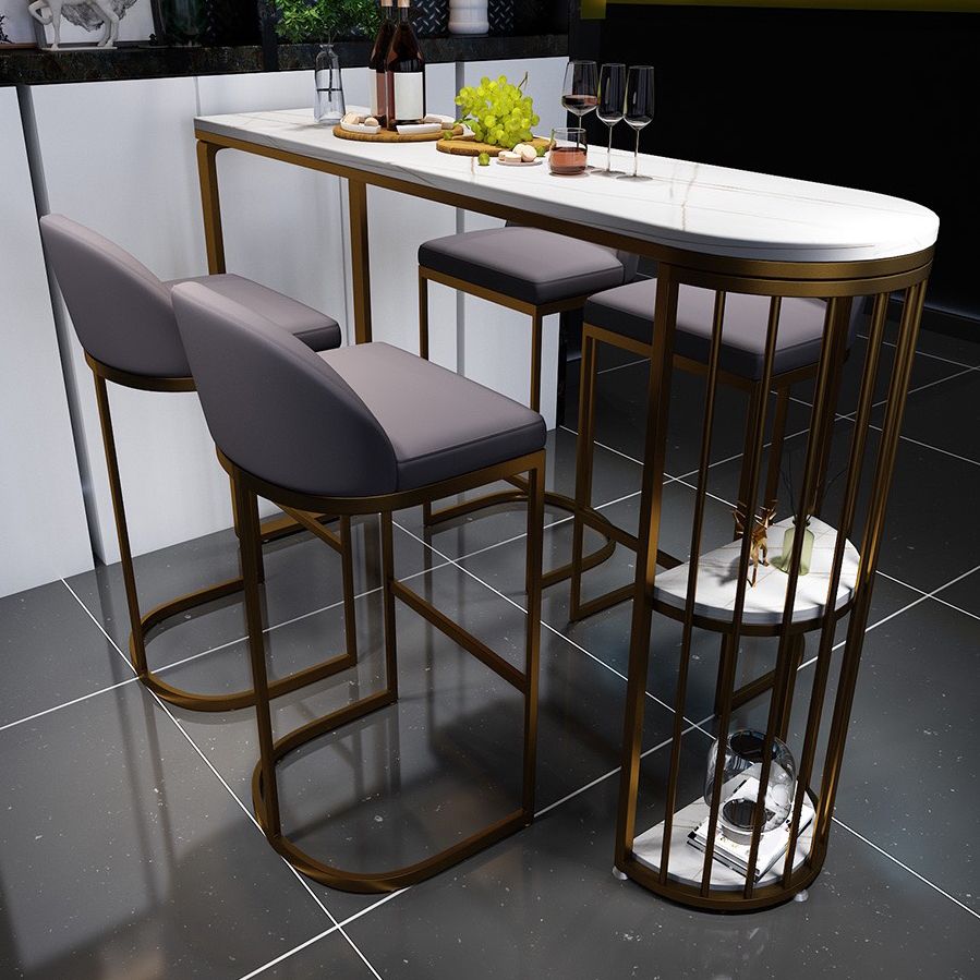 Low Back Bar Stools Glam Metal Dining Stools with Metal Base