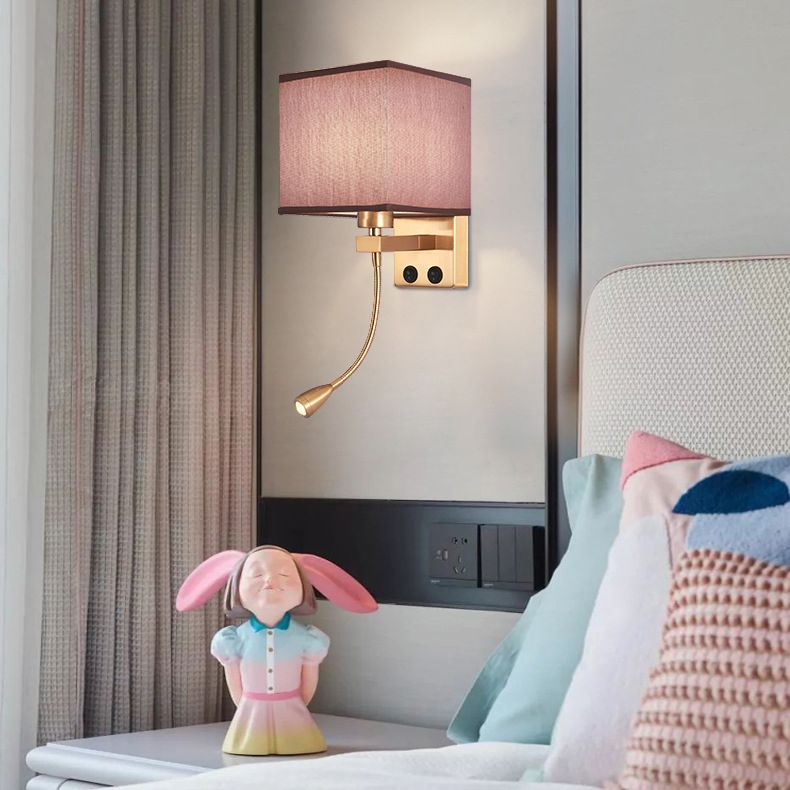 Square Fabric Shade Simplicity Bedside LED Reading Lamp Adjustable Spotlight Design Modern Style Sconce Lights