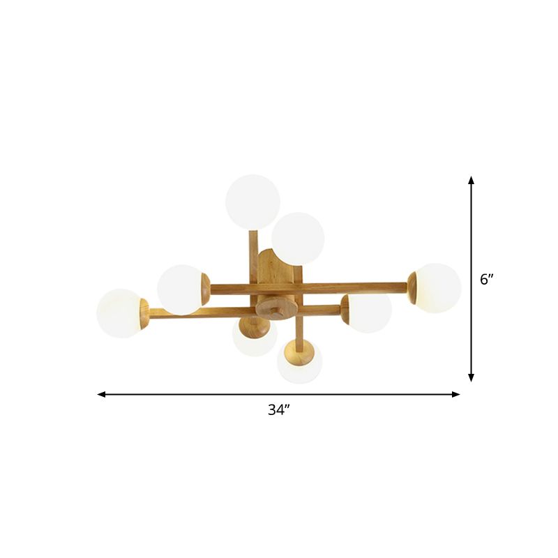 Modo Living Room Semi Flush Mount Opal Glass Simplicity Close To Ceiling Chandelier in Wood