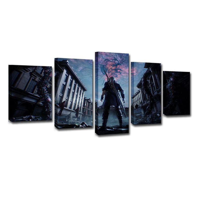 Canvas Multi-Piece Wall Decor Kids Devil May Cry Video Game Scene Art Print in Dark Blue