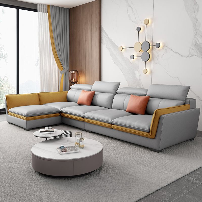 Faux Leather Sectional with Flared Arm for Four People 133.86" Wide