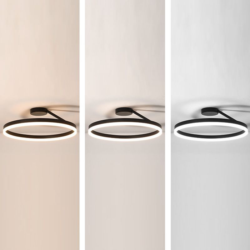 Anillo de metal semi iluminación de montaje de montaje LED minimalista Luz de techo negro