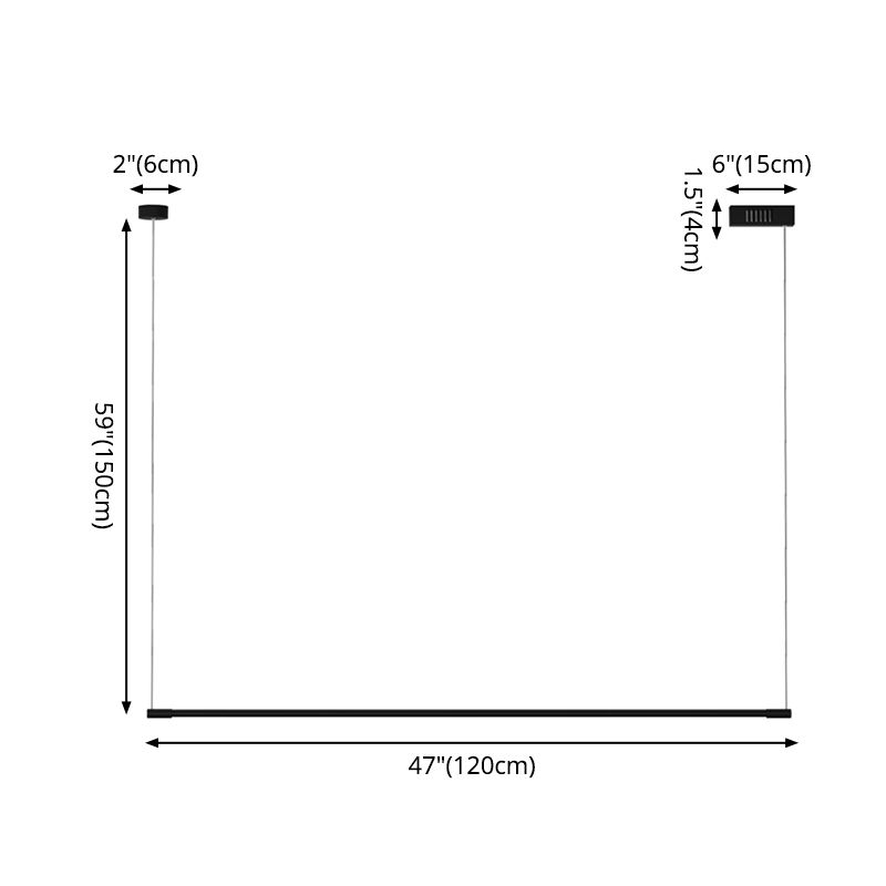 Slim Rod LED Island Lamp Simplicity Metal Black Finish Pendant Lighting over Table