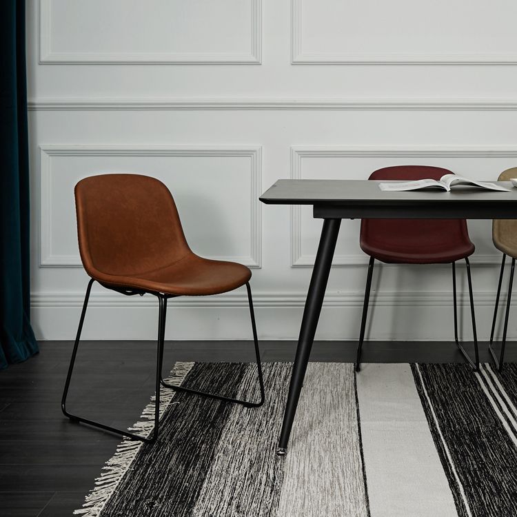 Modern Metal Dining Room Chairs PU Leather Dining Armless Chairs for Home Use