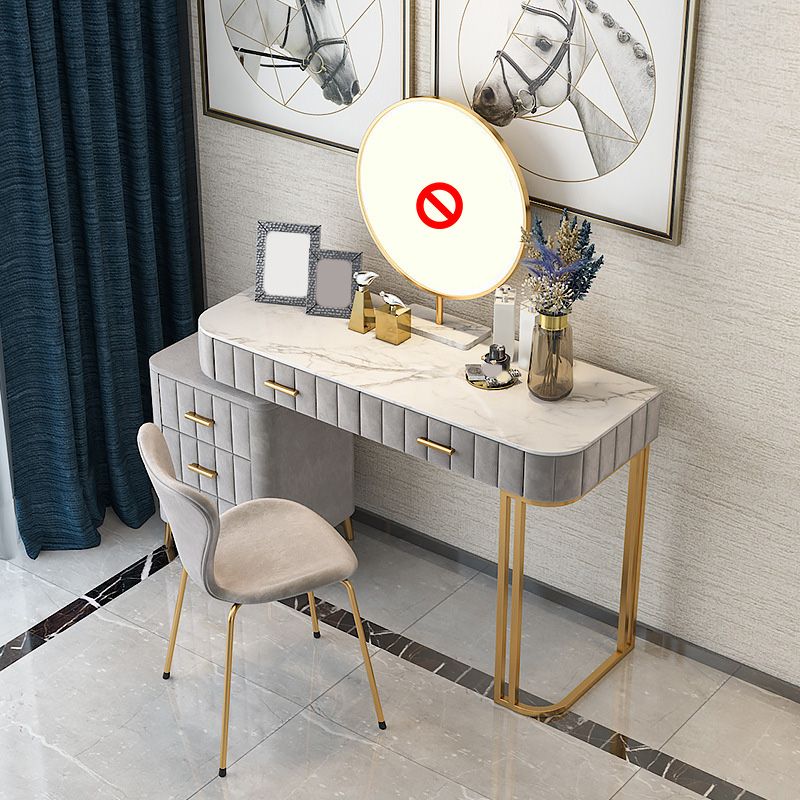 5-Drawers Vanity Makeup Table Set Vanity Stool with Wood Accent