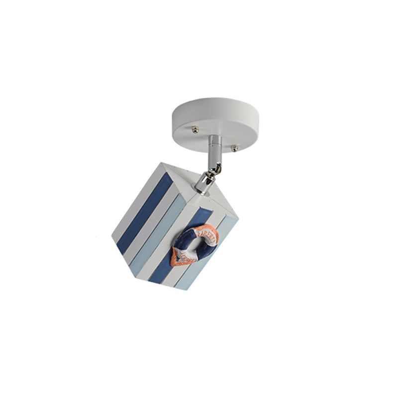 Rotatable Cuboid Flush Mount Kids Resin 1/2/4-Head White Semi Flush Ceiling Light with Nautical Element, 5w/10w