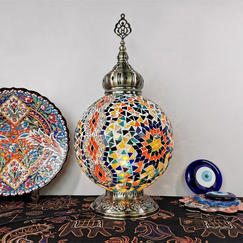 1 tête tachée d'art tachée lampe de table traditionnelle blanc / rouge / jaune globe de nuit.