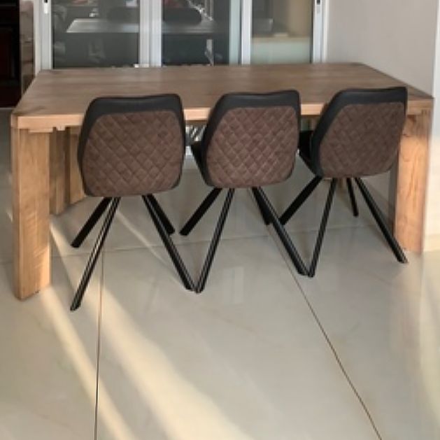 Rectangle Modern Style Dining Table Two-Color Fixed Table with Solid Wood