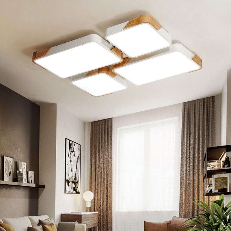 Plafonnier LED rectangulaire plafonnier en bois métallique moderne pour salon