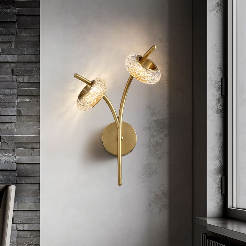 Modern Metal Wall Sconce Circular Shape Wall Light with Glass Shade for Bedroom
