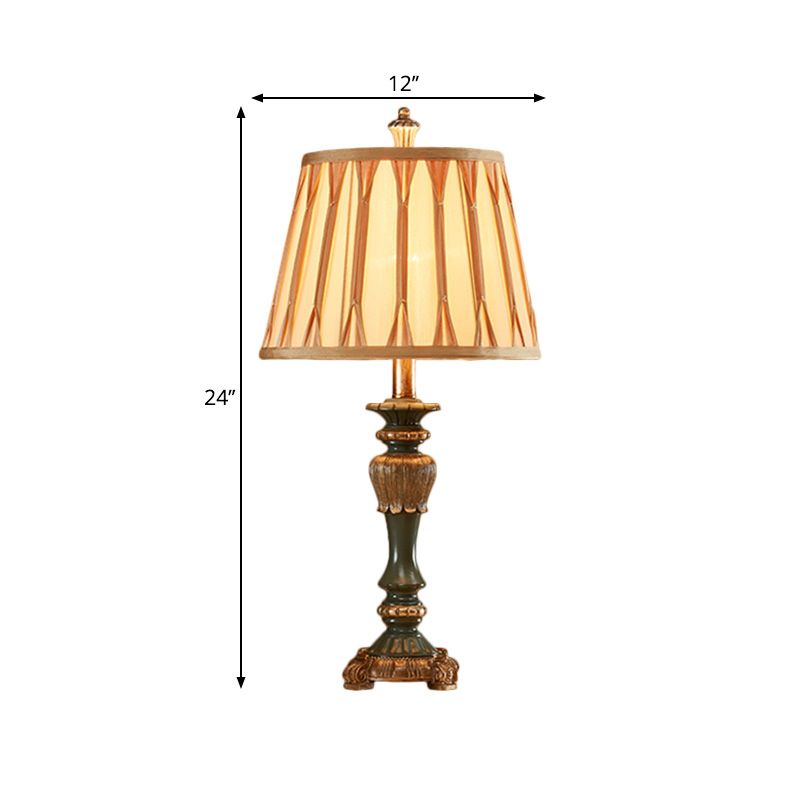 10"/12" Width Tapered Shade Night Stand Lamp Traditional Style Bronze Fabric Table Light with Candlestick Base