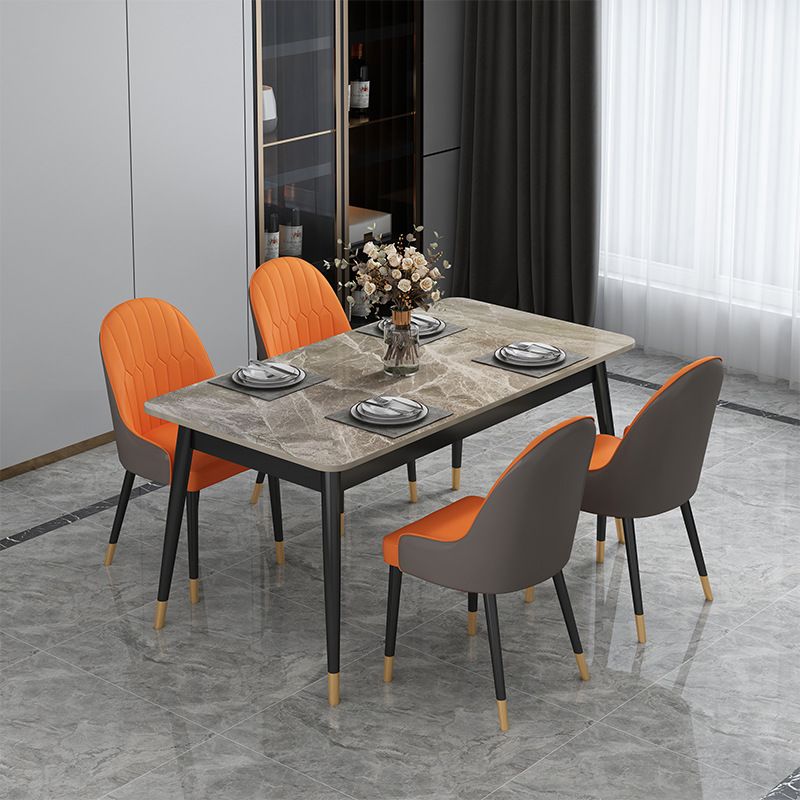Luxury Rectangle Dining Room Table Sintered Stone Top Table with 4 Iron Legs