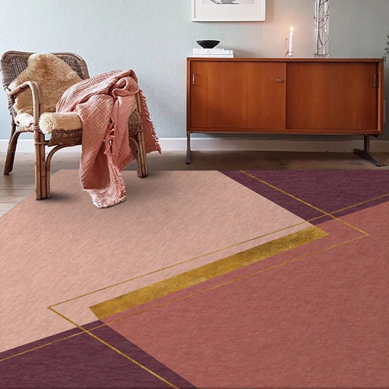 Unique Colorblock Rug Pink and Red Simple Rug Polyester Washable Non-Slip Backing Area Rug for Living Room